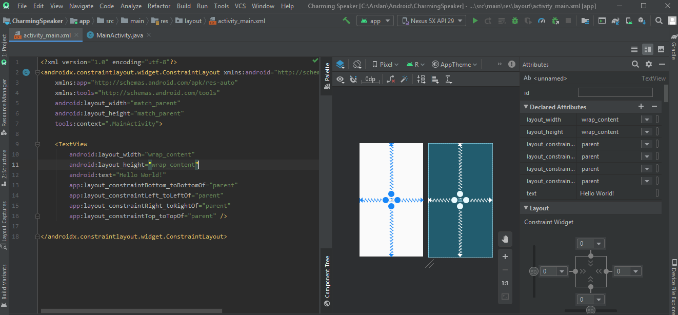 Empty Android Project Main Activity Layout